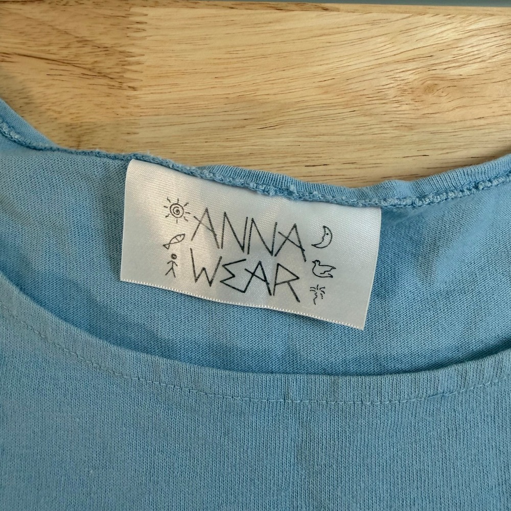 Vintage Anna Wear Drop-Waist Midi Dress Women's Blue Short Sleeve Western Medium - Picture 7 of 11